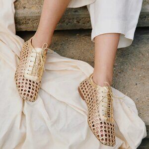 Andrea Gomez Antonia Gold Leather Oxfords - Brand new in box